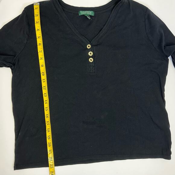 Lauren Ralph Lauren 2X Black V-Neck 3 Button Henley Top - Picture 6 of 10